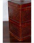 Chinese Vintage Tiered Rattan Picnic Basket with Large Handle and Metal Accents-8. Asian & Chinese Furniture, Art, Antiques, Vintage Home Décor for sale at FEA Home