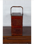 Chinese Vintage Tiered Rattan Picnic Basket with Large Handle and Metal Accents-9. Asian & Chinese Furniture, Art, Antiques, Vintage Home Décor for sale at FEA Home