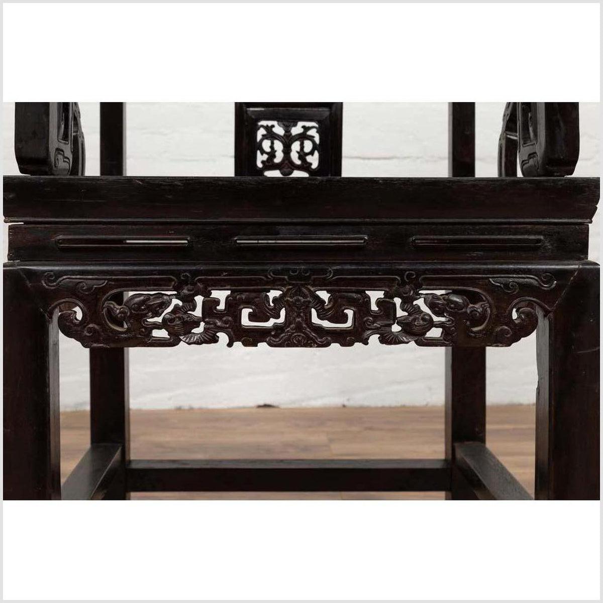Chinese Wedding Chair with Curvy Pierced Splat, Serpentine Arms and Dark Patina-14. Asian & Chinese Furniture, Art, Antiques, Vintage Home Décor for sale at FEA Home