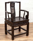 Chinese Wedding Chair with Curvy Pierced Splat, Serpentine Arms and Dark Patina-15. Asian & Chinese Furniture, Art, Antiques, Vintage Home Décor for sale at FEA Home