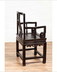 Chinese Wedding Chair with Curvy Pierced Splat, Serpentine Arms and Dark Patina-18. Asian & Chinese Furniture, Art, Antiques, Vintage Home Décor for sale at FEA Home