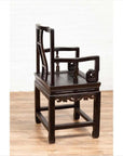 Chinese Wedding Chair with Curvy Pierced Splat, Serpentine Arms and Dark Patina-18. Asian & Chinese Furniture, Art, Antiques, Vintage Home Décor for sale at FEA Home