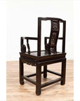 Chinese Wedding Chair with Curvy Pierced Splat, Serpentine Arms and Dark Patina-20. Asian & Chinese Furniture, Art, Antiques, Vintage Home Décor for sale at FEA Home