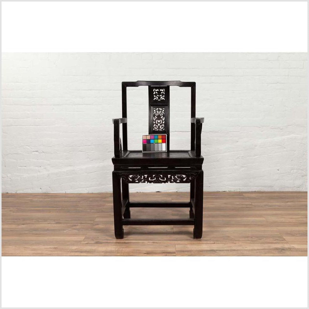 Chinese Wedding Chair with Curvy Pierced Splat, Serpentine Arms and Dark Patina-4. Asian & Chinese Furniture, Art, Antiques, Vintage Home Décor for sale at FEA Home