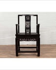 Chinese Wedding Chair with Curvy Pierced Splat, Serpentine Arms and Dark Patina-2. Asian & Chinese Furniture, Art, Antiques, Vintage Home Décor for sale at FEA Home