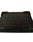 Antique wooden Chinese tray with raised edges, used condition, on a plain white background.