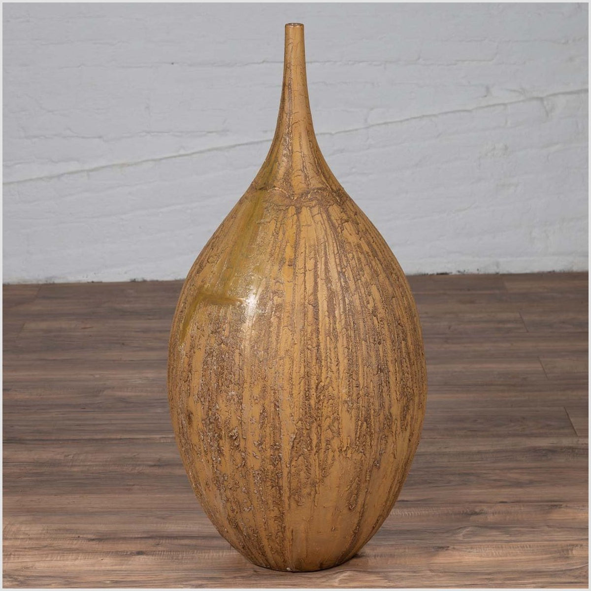 Contemporary Thai Handmade Ceramic Vase with Tapered Spout and Mustard Glaze-5. Asian & Chinese Furniture, Art, Antiques, Vintage Home Décor for sale at FEA Home