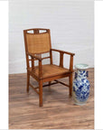 Dutch Colonial Javanese Teak Armchair with Rattan and Triglyph Inspired Motifs-3. Asian & Chinese Furniture, Art, Antiques, Vintage Home Décor for sale at FEA Home