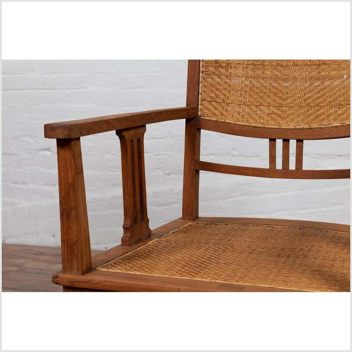 Dutch Colonial Javanese Teak Armchair with Rattan and Triglyph Inspired Motifs-6. Asian & Chinese Furniture, Art, Antiques, Vintage Home Décor for sale at FEA Home