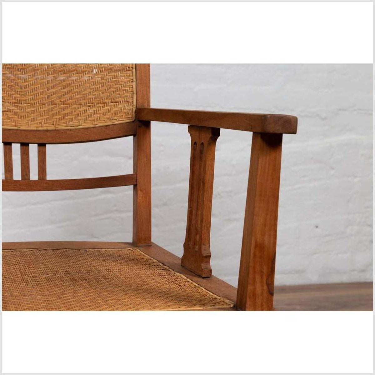 Dutch Colonial Javanese Teak Armchair with Rattan and Triglyph Inspired Motifs-7. Asian & Chinese Furniture, Art, Antiques, Vintage Home Décor for sale at FEA Home