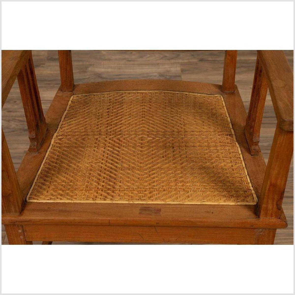 Dutch Colonial Javanese Teak Armchair with Rattan and Triglyph Inspired Motifs-8. Asian & Chinese Furniture, Art, Antiques, Vintage Home Décor for sale at FEA Home