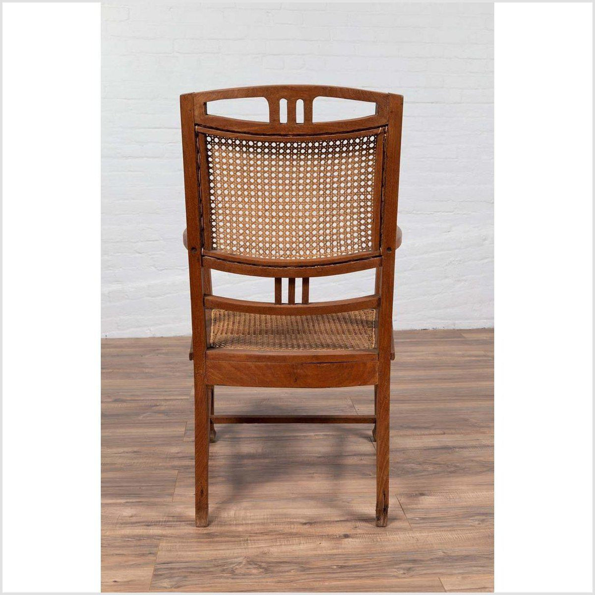 Dutch Colonial Javanese Teak Armchair with Rattan and Triglyph Inspired Motifs-14. Asian & Chinese Furniture, Art, Antiques, Vintage Home Décor for sale at FEA Home