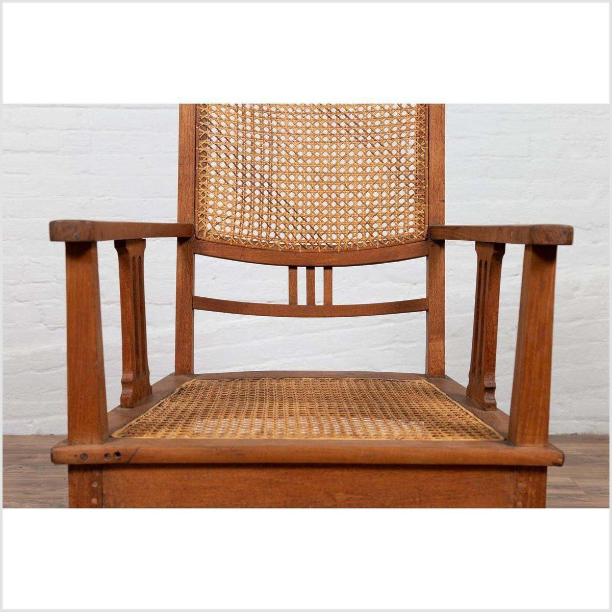 Dutch Colonial Javanese Teak Armchair with Rattan and Triglyph Inspired Motifs-8. Asian & Chinese Furniture, Art, Antiques, Vintage Home Décor for sale at FEA Home