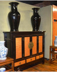 Dynasty Black Lacquer and Burl Wood Cabinet with Accordion Doors-4. Asian & Chinese Furniture, Art, Antiques, Vintage Home Décor for sale at FEA Home
