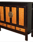 Dynasty Black Lacquer and Burl Wood Cabinet with Accordion Doors-1. Asian & Chinese Furniture, Art, Antiques, Vintage Home Décor for sale at FEA Home