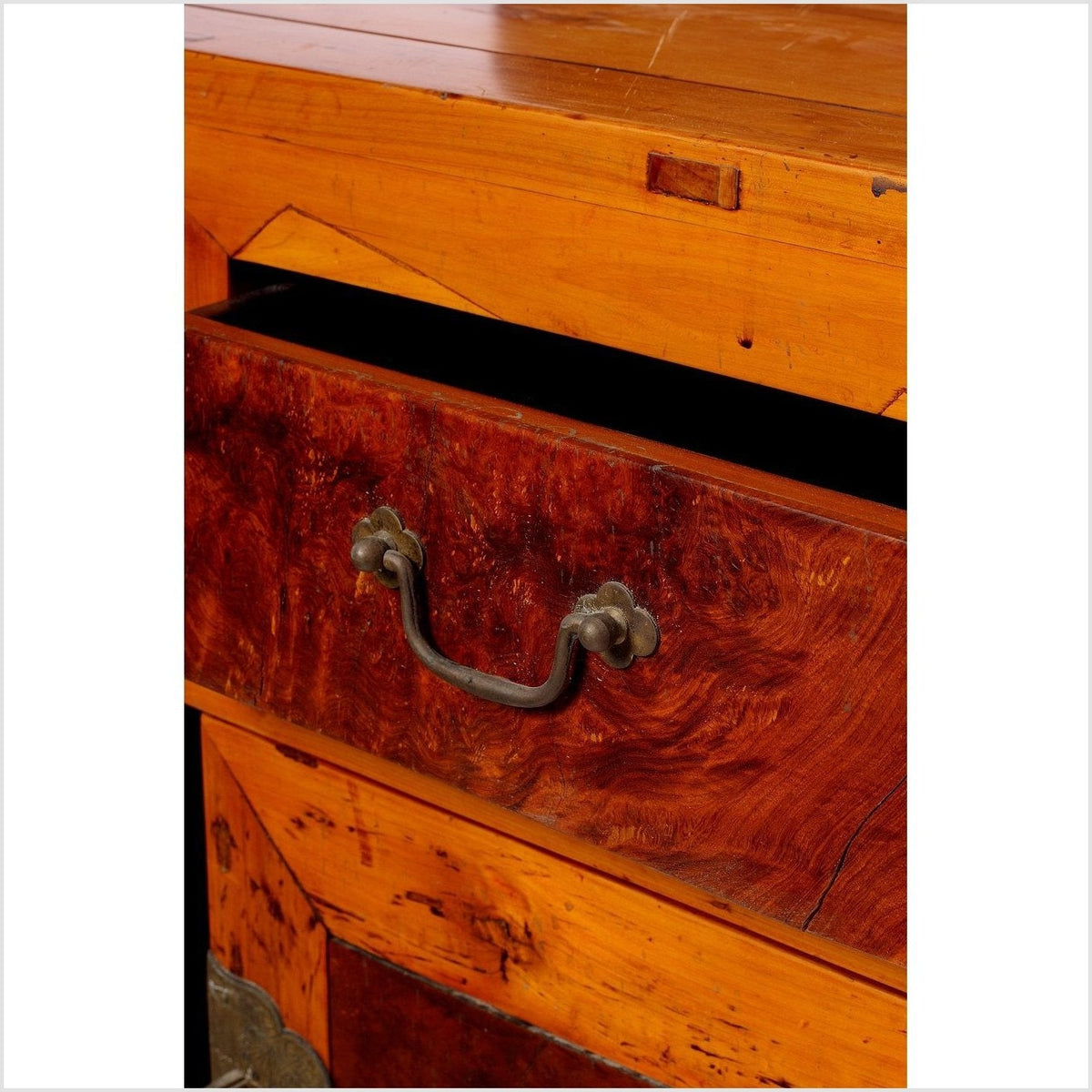 Early 20th Century Chinese Cabinet Made of Elm and Burl Wood with Carved Skirt-4. Asian & Chinese Furniture, Art, Antiques, Vintage Home Décor for sale at FEA Home
