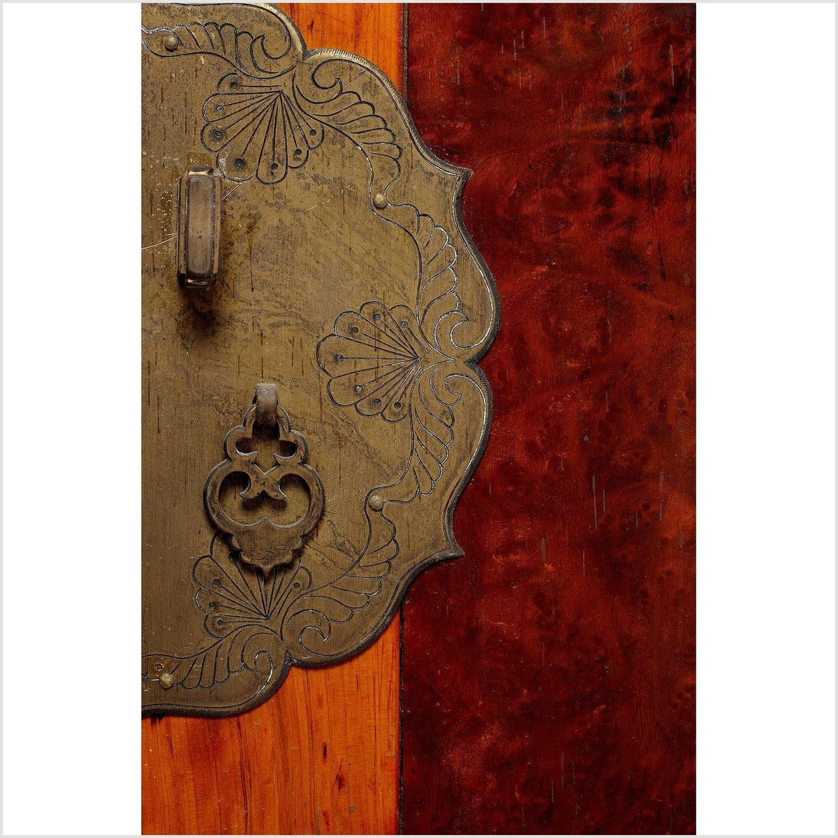 Early 20th Century Chinese Cabinet Made of Elm and Burl Wood with Carved Skirt-5. Asian & Chinese Furniture, Art, Antiques, Vintage Home Décor for sale at FEA Home