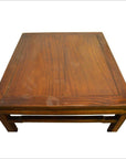 Brown Yumu wood rectangular coffee table, 19th-century, simple design, top view on white background.