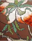 Close-up of a vintage Chinese ceramic flower vase with floral design, cracked glaze, and chipped paint.
