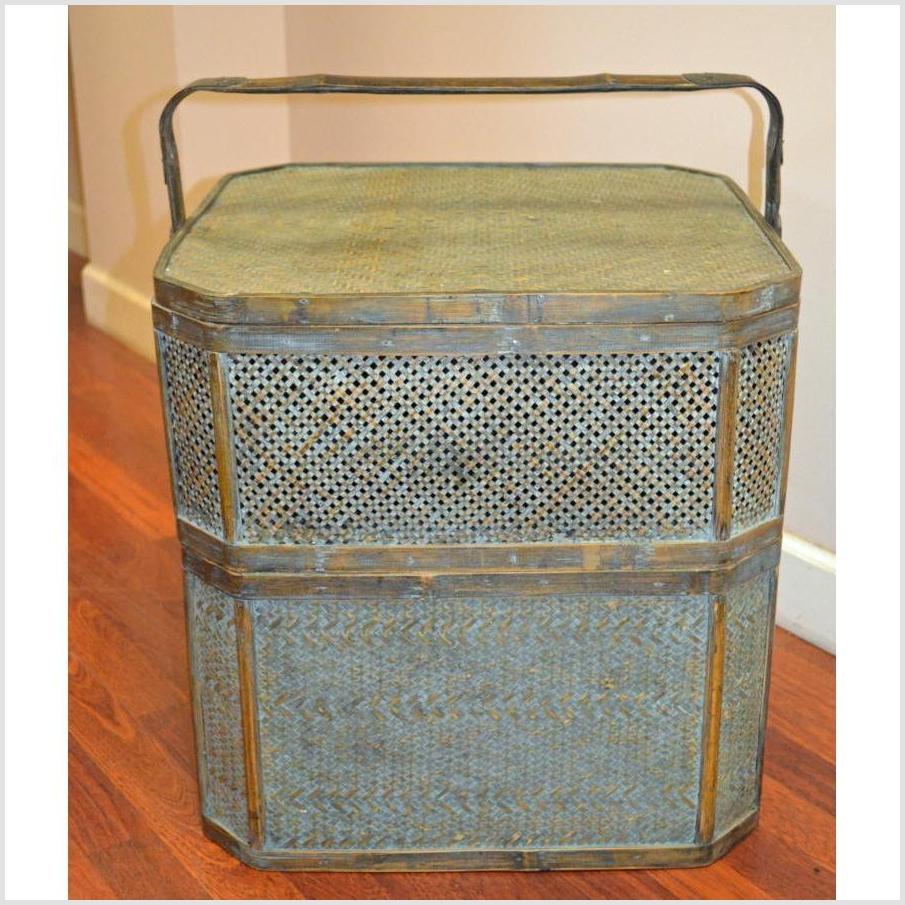 Green Woven Rattan Basket- Side Table-3. Asian & Chinese Furniture, Art, Antiques, Vintage Home Décor for sale at FEA Home
