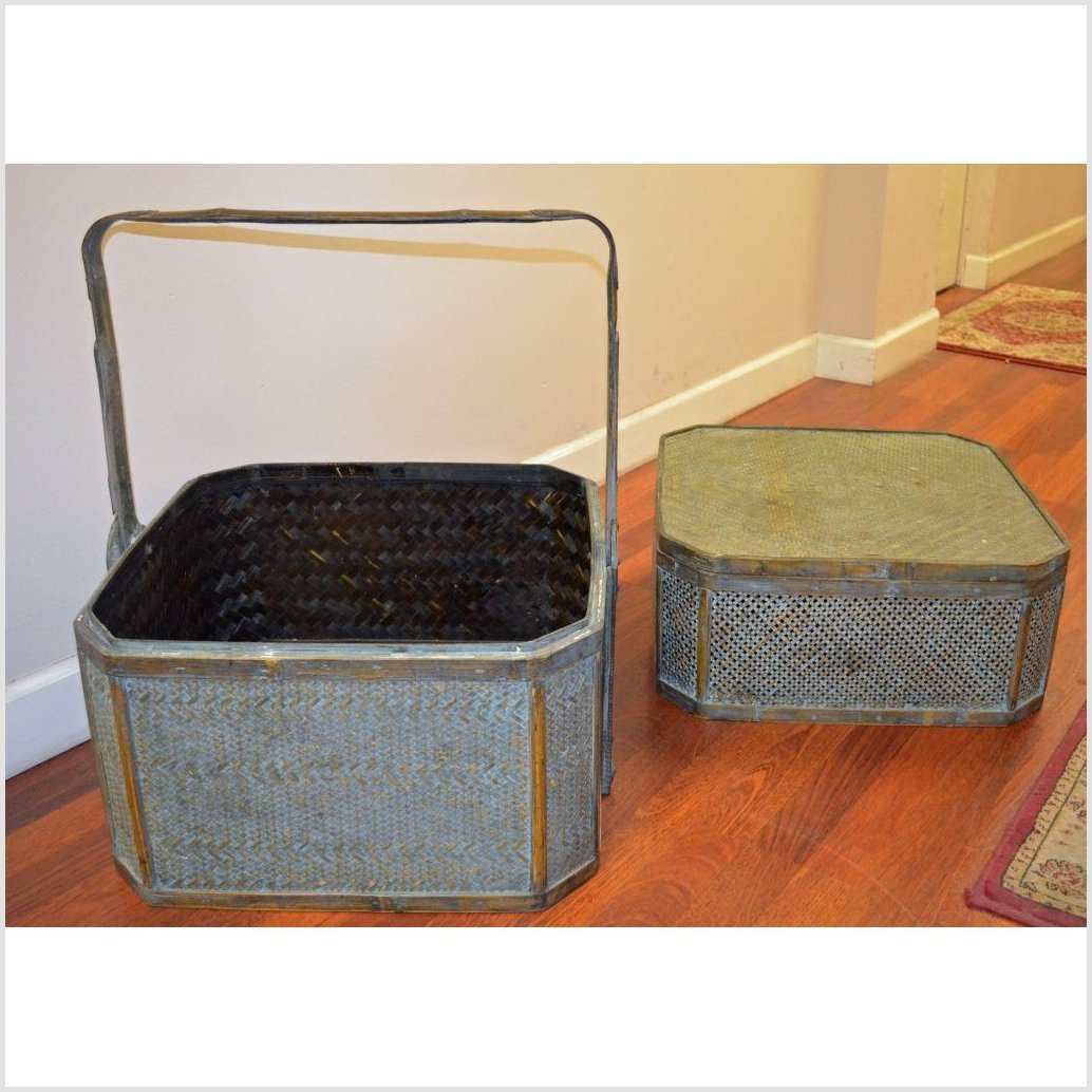 Green Woven Rattan Basket- Side Table-6. Asian & Chinese Furniture, Art, Antiques, Vintage Home Décor for sale at FEA Home