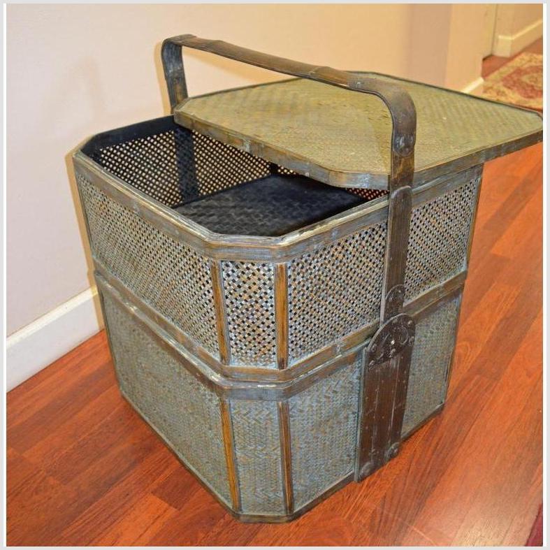 Green Woven Rattan Basket- Side Table-4. Asian & Chinese Furniture, Art, Antiques, Vintage Home Décor for sale at FEA Home