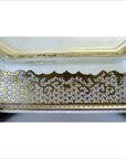 Gold, white, and red hand painted porcelain tray with ornate border, China, 14"x10", good condition.