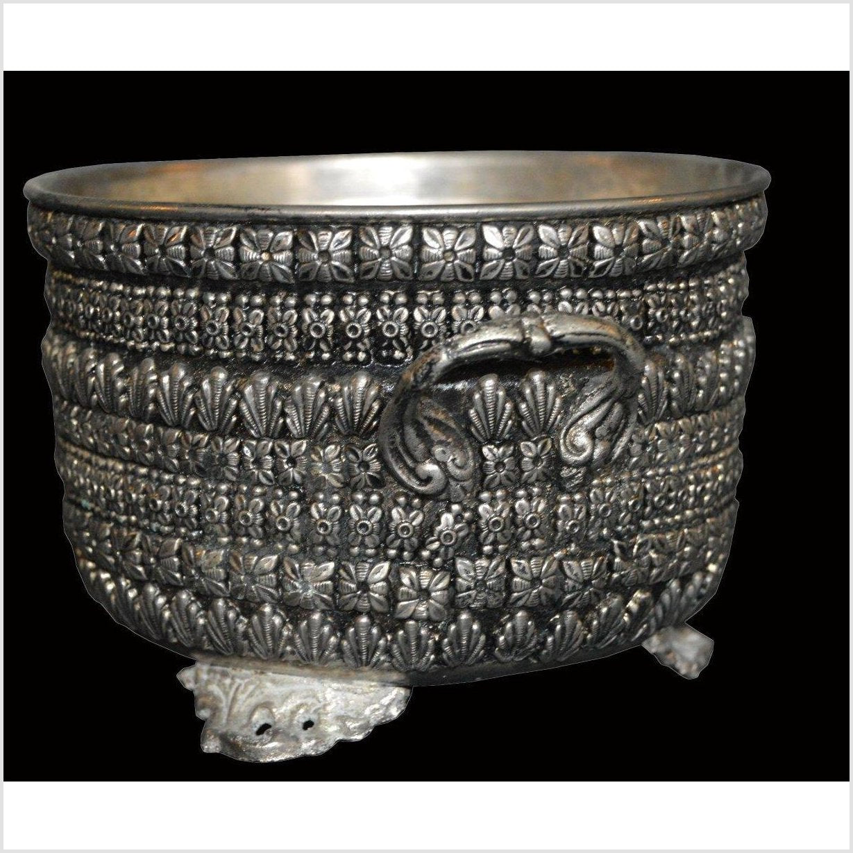 HAND TOOLED SILVER PLATED BOWL-4. Asian & Chinese Furniture, Art, Antiques, Vintage Home Décor for sale at FEA Home