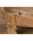 Indian 1920s Teak Chakki Grinding Table with Hand-Carved Geometric Décor-11. Asian & Chinese Furniture, Art, Antiques, Vintage Home Décor for sale at FEA Home