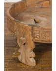 Indian 1920s Teak Chakki Grinding Table with Hand-Carved Geometric Décor-12. Asian & Chinese Furniture, Art, Antiques, Vintage Home Décor for sale at FEA Home