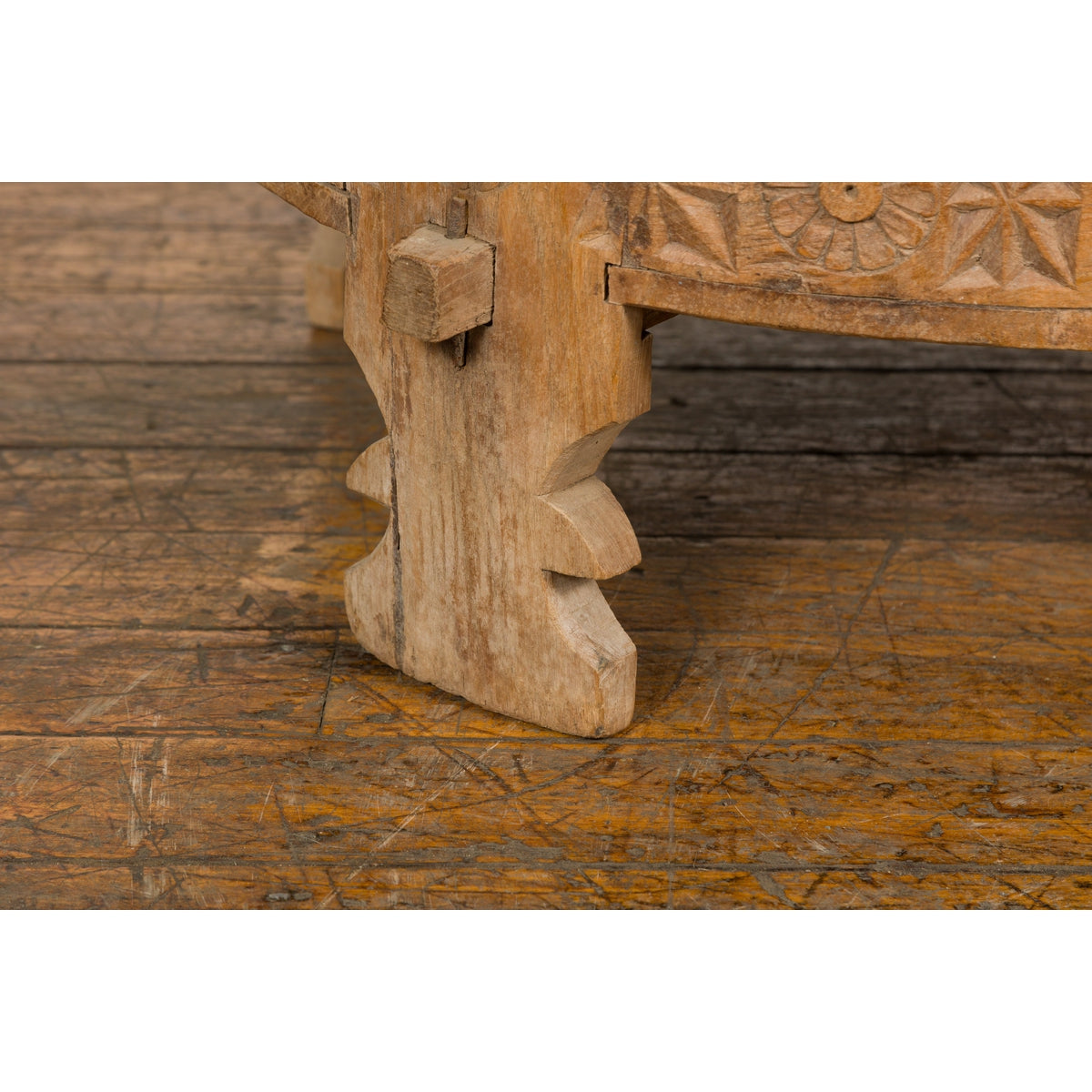 Indian 1920s Teak Chakki Grinding Table with Hand-Carved Geometric Décor-14. Asian & Chinese Furniture, Art, Antiques, Vintage Home Décor for sale at FEA Home