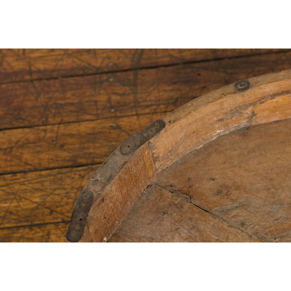 Indian 1920s Teak Chakki Grinding Table with Hand-Carved Geometric Décor-15. Asian & Chinese Furniture, Art, Antiques, Vintage Home Décor for sale at FEA Home