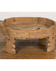 Indian 1920s Teak Chakki Grinding Table with Hand-Carved Geometric Décor-6. Asian & Chinese Furniture, Art, Antiques, Vintage Home Décor for sale at FEA Home