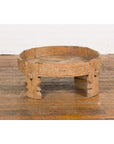 Indian 1920s Teak Chakki Grinding Table with Hand-Carved Geometric Décor-7. Asian & Chinese Furniture, Art, Antiques, Vintage Home Décor for sale at FEA Home