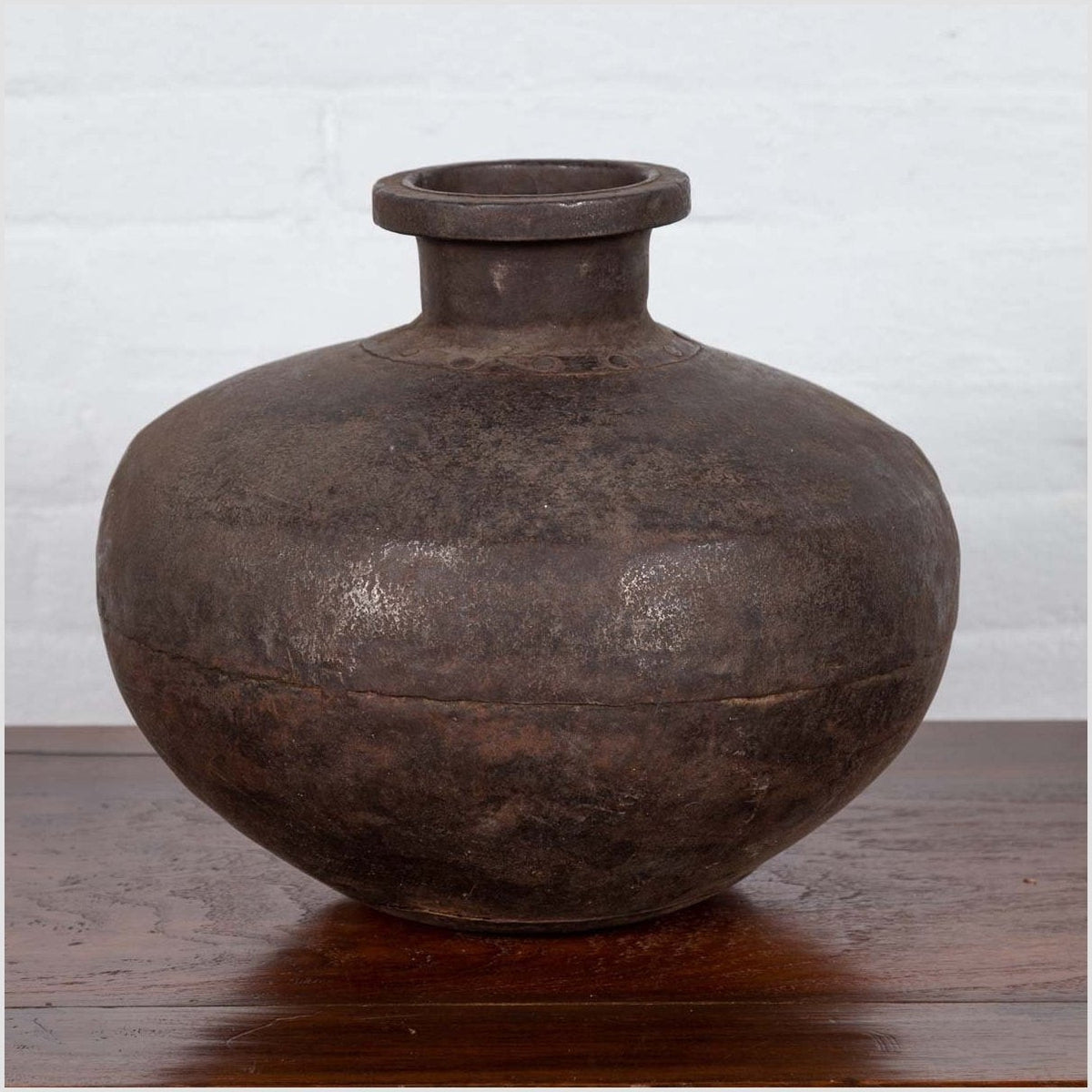 Indian 19th Century Metal Water Jar with Generous Belly and Protruding Lip-5. Asian & Chinese Furniture, Art, Antiques, Vintage Home Décor for sale at FEA Home