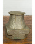 Indian Antique Brass over Wood Capital Stand with Repoussé Floral Scrollwork-7. Asian & Chinese Furniture, Art, Antiques, Vintage Home Décor for sale at FEA Home