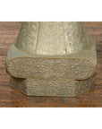 Indian Antique Brass over Wood Capital Stand with Repoussé Floral Scrollwork-9. Asian & Chinese Furniture, Art, Antiques, Vintage Home Décor for sale at FEA Home