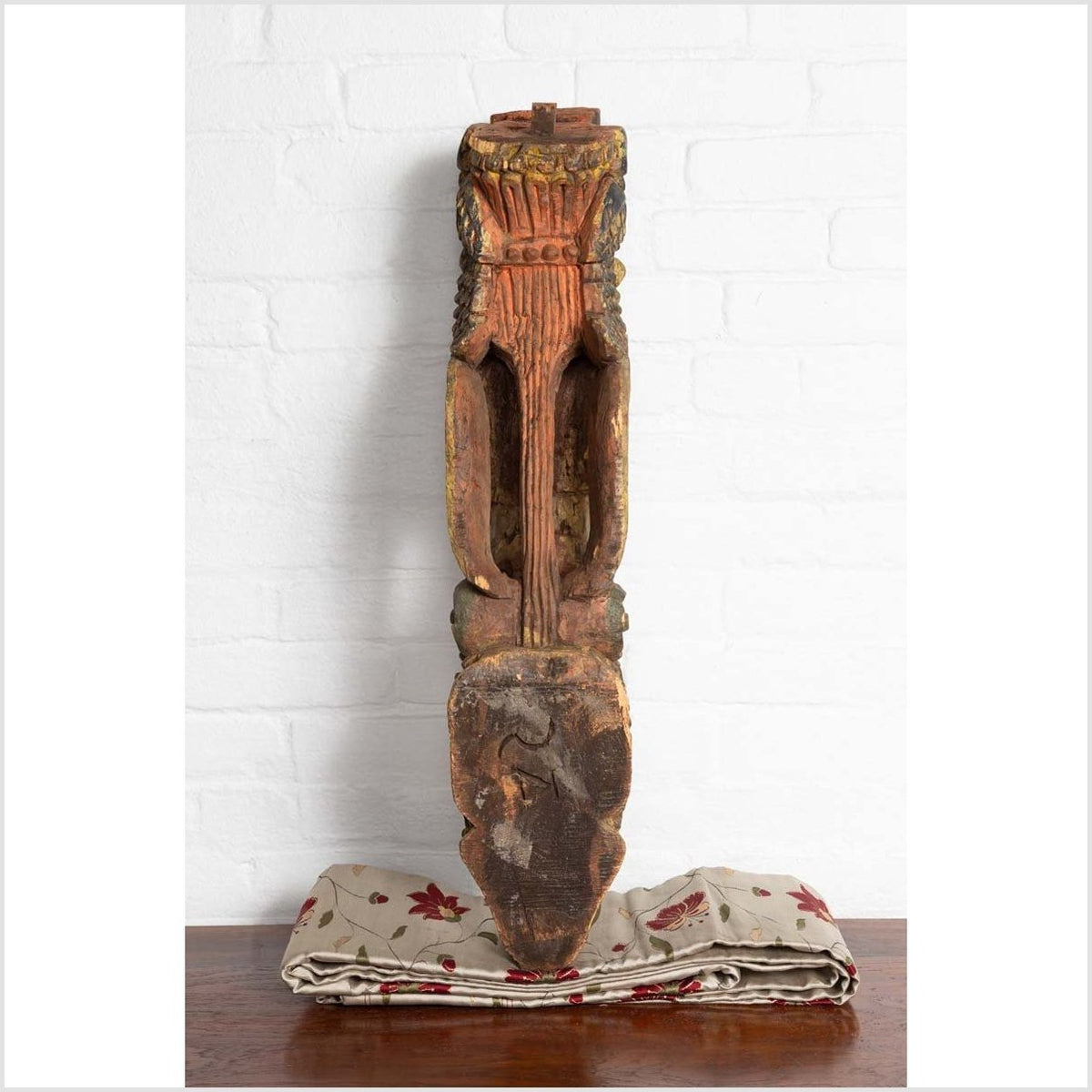 Indian Antique Polychrome Hand Carved Statue Depicting a Celestial Musician-13. Asian & Chinese Furniture, Art, Antiques, Vintage Home Décor for sale at FEA Home