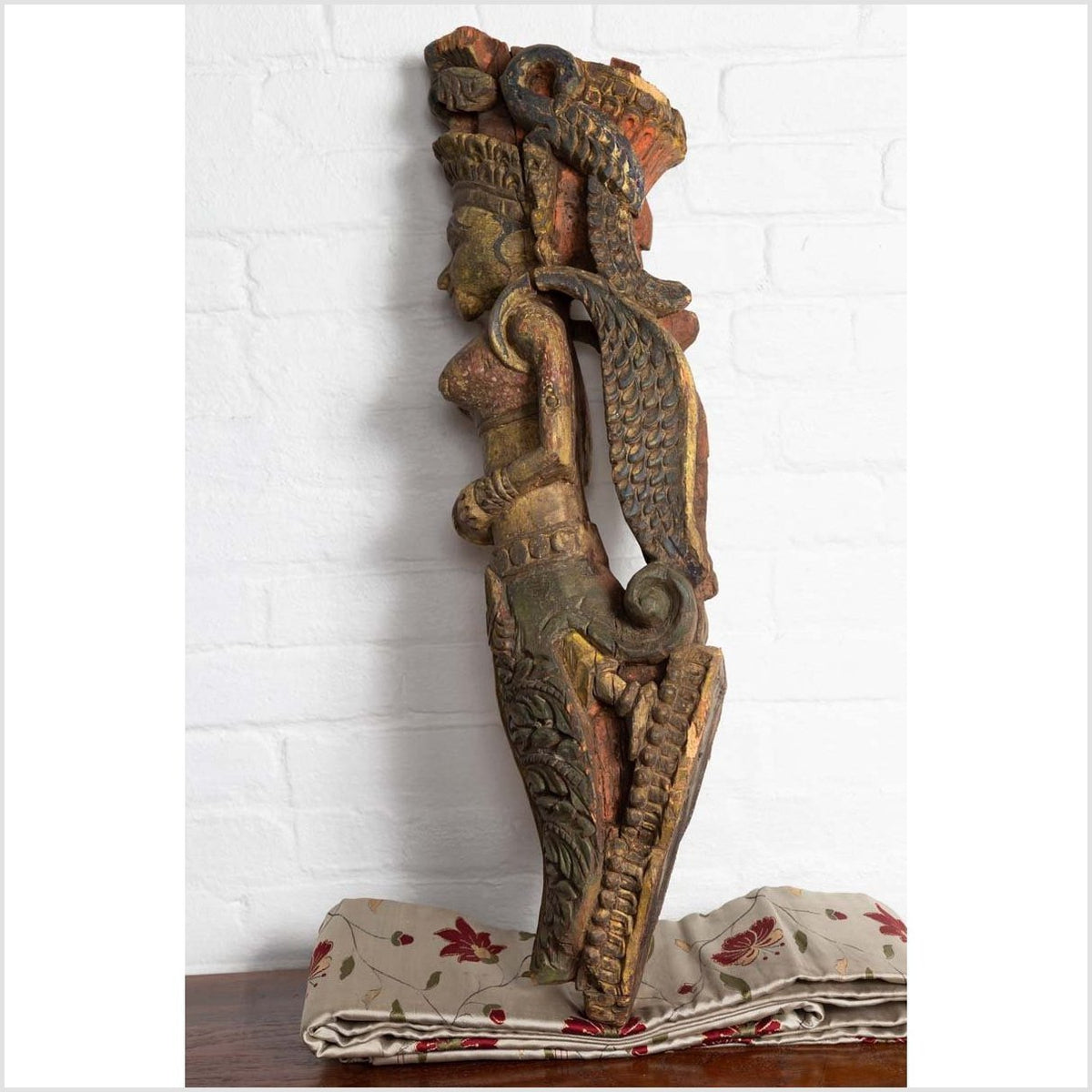 Indian Antique Polychrome Hand Carved Statue Depicting a Celestial Musician-15. Asian & Chinese Furniture, Art, Antiques, Vintage Home Décor for sale at FEA Home