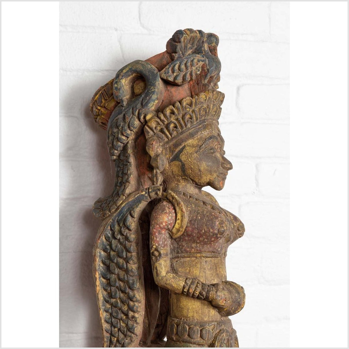 Indian Antique Polychrome Hand Carved Statue Depicting a Celestial Musician-8. Asian & Chinese Furniture, Art, Antiques, Vintage Home Décor for sale at FEA Home