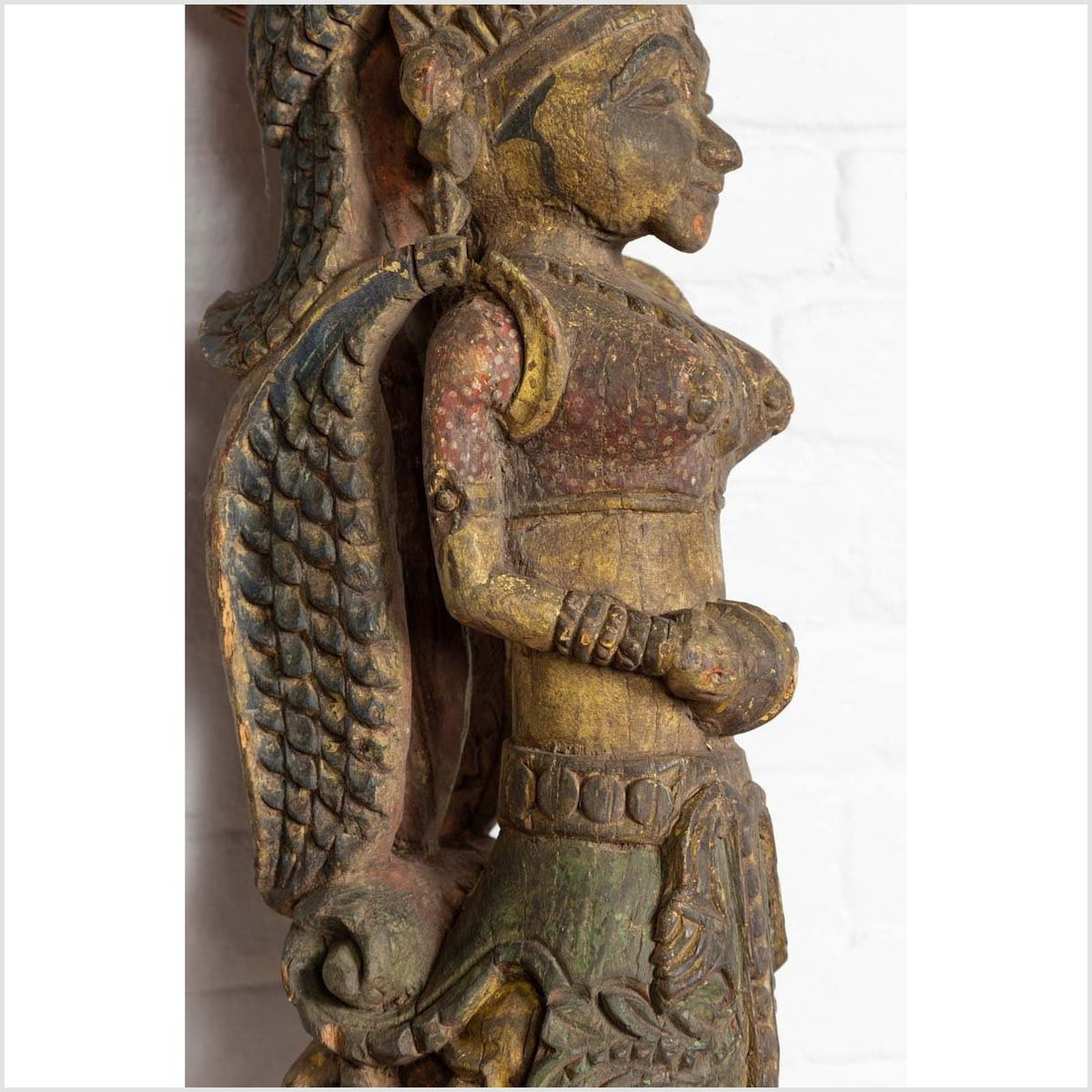 Indian Antique Polychrome Hand Carved Statue Depicting a Celestial Musician-9. Asian & Chinese Furniture, Art, Antiques, Vintage Home Décor for sale at FEA Home