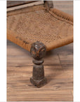 Indian Antique Rustic Low Seat Wooden Chair with Carved Rosettes and Rope Seat-11. Asian & Chinese Furniture, Art, Antiques, Vintage Home Décor for sale at FEA Home