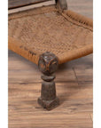 Indian Antique Rustic Low Seat Wooden Chair with Carved Rosettes and Rope Seat-11. Asian & Chinese Furniture, Art, Antiques, Vintage Home Décor for sale at FEA Home