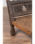 Indian Antique Rustic Low Seat Wooden Chair with Carved Rosettes and Rope Seat-12. Asian & Chinese Furniture, Art, Antiques, Vintage Home Décor for sale at FEA Home