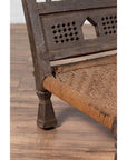 Indian Antique Rustic Low Seat Wooden Chair with Carved Rosettes and Rope Seat-12. Asian & Chinese Furniture, Art, Antiques, Vintage Home Décor for sale at FEA Home