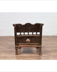 Indian Antique Rustic Low Seat Wooden Chair with Carved Rosettes and Rope Seat-15. Asian & Chinese Furniture, Art, Antiques, Vintage Home Décor for sale at FEA Home