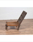 Indian Antique Rustic Low Seat Wooden Chair with Carved Rosettes and Rope Seat-16. Asian & Chinese Furniture, Art, Antiques, Vintage Home Décor for sale at FEA Home