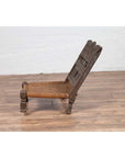 Indian Antique Rustic Low Seat Wooden Chair with Carved Rosettes and Rope Seat-16. Asian & Chinese Furniture, Art, Antiques, Vintage Home Décor for sale at FEA Home
