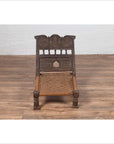 Indian Antique Rustic Low Seat Wooden Chair with Carved Rosettes and Rope Seat-4. Asian & Chinese Furniture, Art, Antiques, Vintage Home Décor for sale at FEA Home