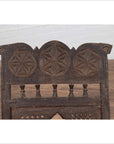 Indian Antique Rustic Low Seat Wooden Chair with Carved Rosettes and Rope Seat-5. Asian & Chinese Furniture, Art, Antiques, Vintage Home Décor for sale at FEA Home